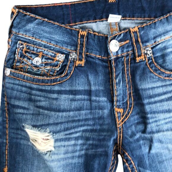 RARE Double Stitch True Religion Jeans Size 32 STRAIGHT SUPER T Blue - Picture 6 of 11